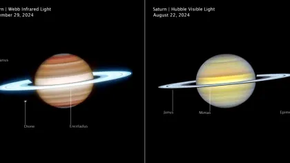 Atmosfera haotică a lui Saturn, dezvăluită de telescoapele James Webb și Hubble