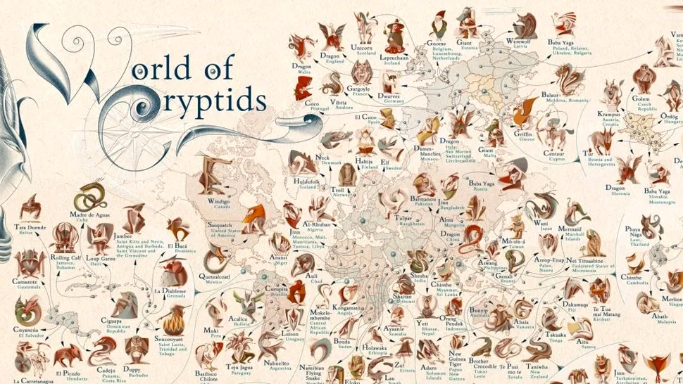 FOTO: Harta cu creatura mitică dominantă din fiecare țară. Alegere surprinzătoare pentru România
