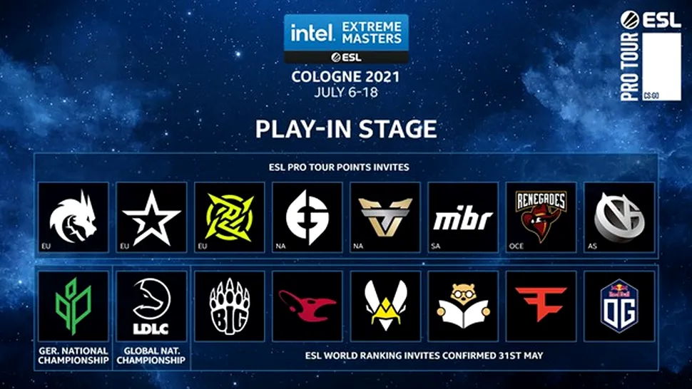 Ce echipe participă la Intel Extreme Masters Cologne 2021