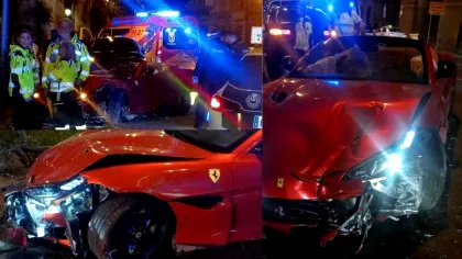 Soția fotbalistului s-a urcat beată la volan și a făcut praf un Ferrari Portofino de 200.000 de euro!